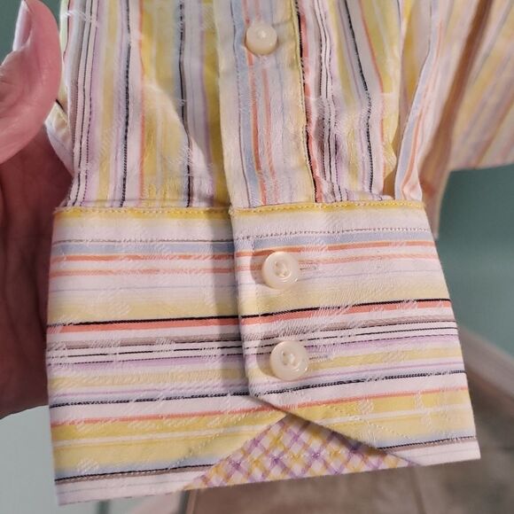 TD, men's dress shirt, medium. Yellow multipal colors Striped. Contrast colar. - Picture 3 of 8
